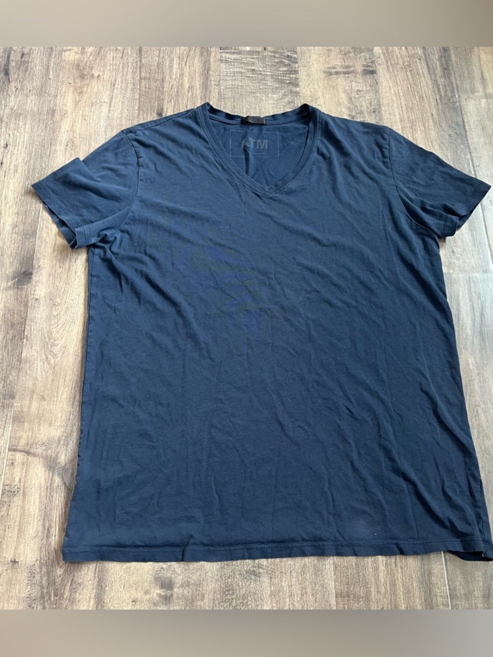 ATM Anthony Thomas Melillo Men’s V Neck T-Shirt Blue Navy 100% Cotton Size M